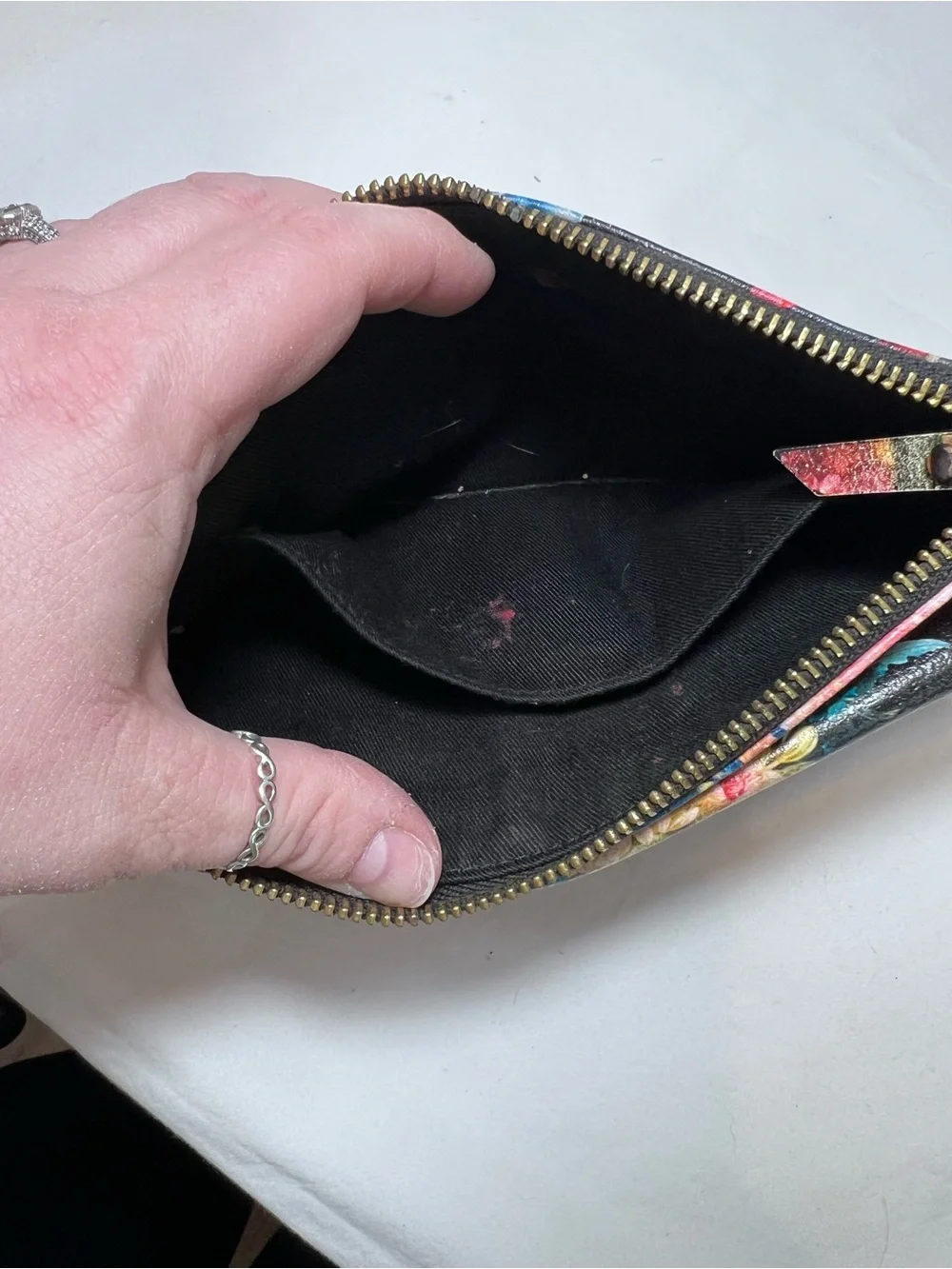 Lodis leather black floral wallet wristlet blush
